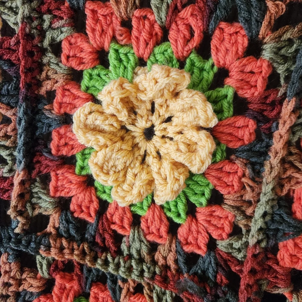 Vintage 1970's Handcrafted Multicolor Crochet Blanket‎